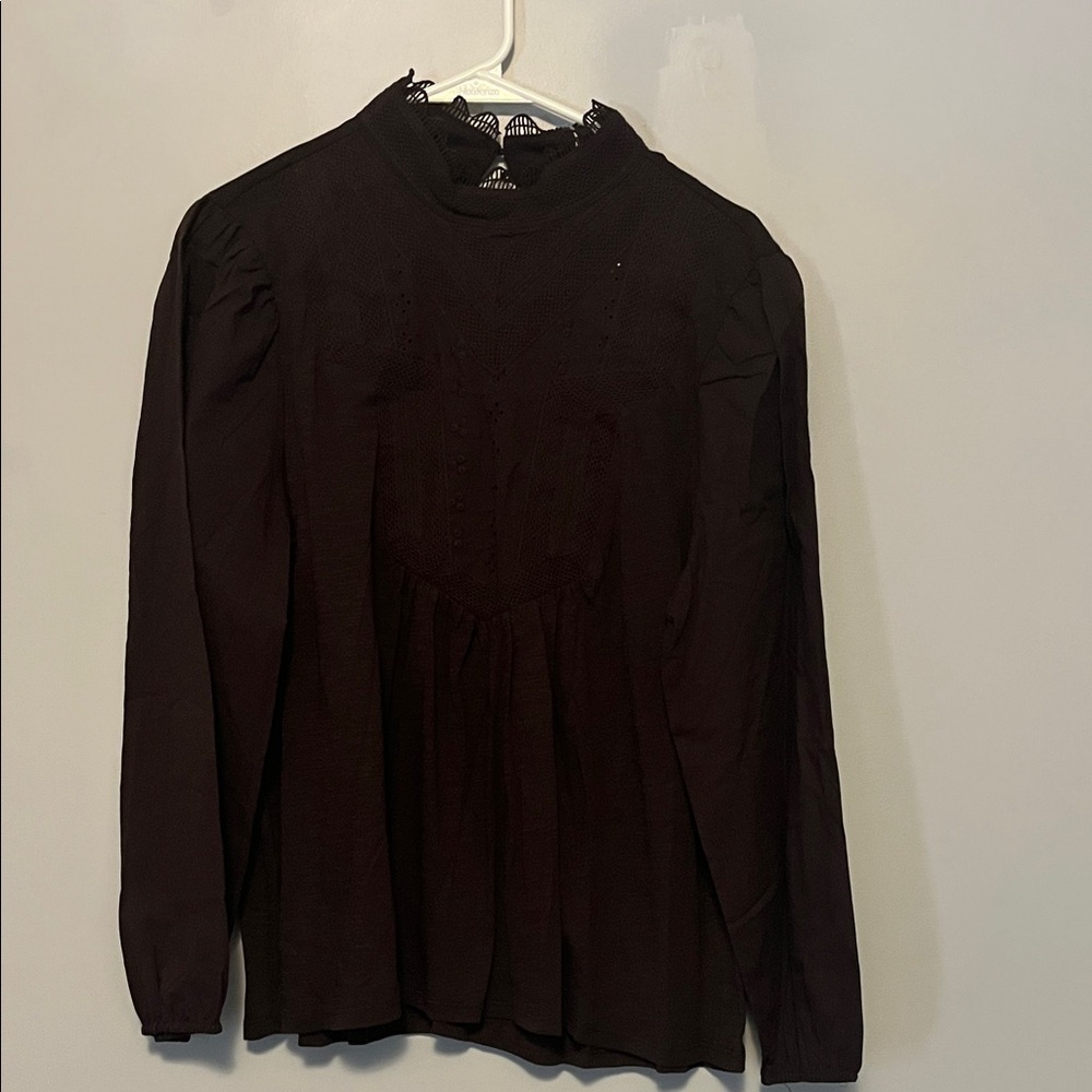 Cupio Elegant Brown Lace Trim Blouse Women’s Size Medium NWOT